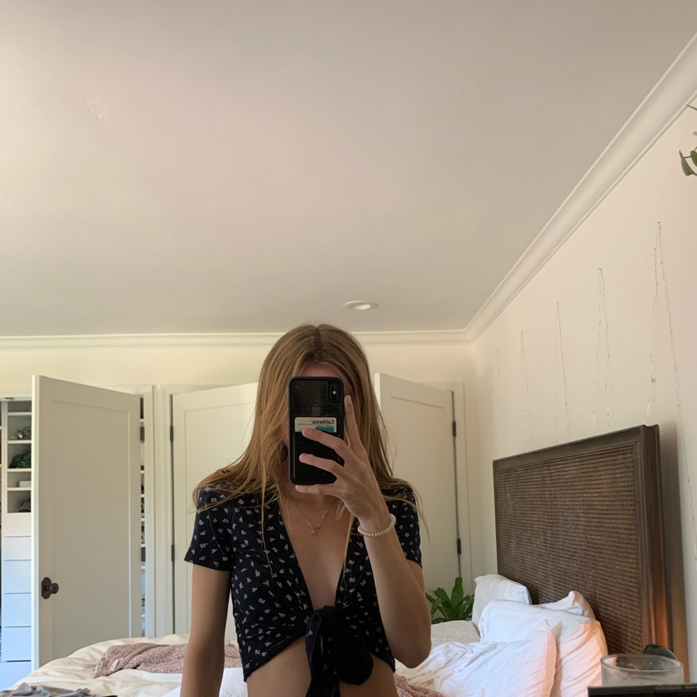 Brandy Melville Blue floral wrap top!